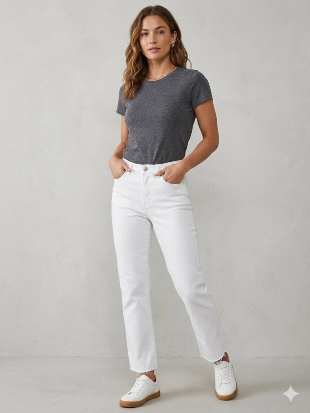 Risen High Rise Straight Leg Jeans White Raw Hem Cropped RDP1408 Size 27/5